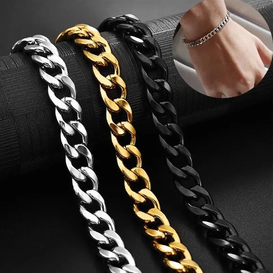 Black/Silver/Golden Cuban Link Chain Wrist / Hand Bracelet for Men / Boys