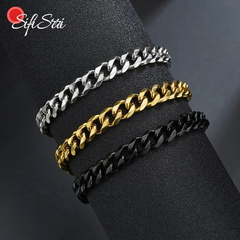 Black/Silver/Golden Cuban Link Chain Wrist / Hand Bracelet for Men / Boys